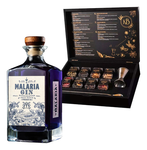 Gin Malaria 700ml Con Caja Black Kaia X8 Botanicos Premium