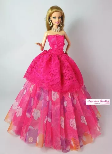 Vestido Mega Luxo P/ Boneca Barbie C/ Sapatos Roupa Gala 39s