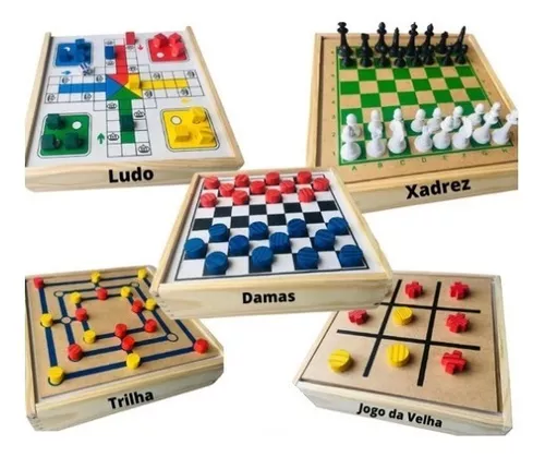 Tabuleiro Jogos 5x1 Dama Jogo Da Velha Ludo Trilha Xadrez