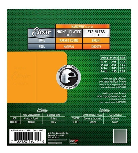 Cuerdas Bajo 4 Elixir Nanoweb 14077 45-105