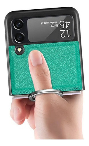 Carcasa For Samsung Z Flip 4 Cuero Premium Color Con Anillo