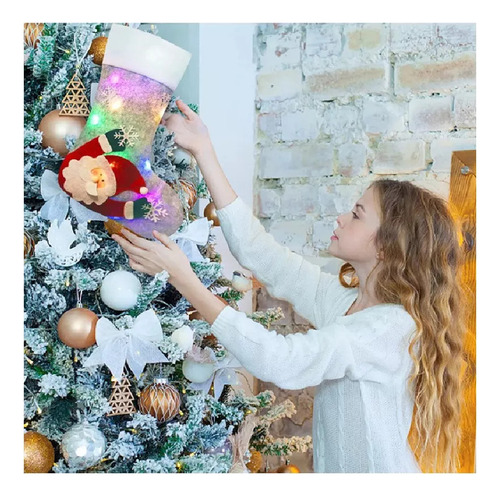 3 Piezas De Medias Navideñas Con Led, Decoración De Chimenea
