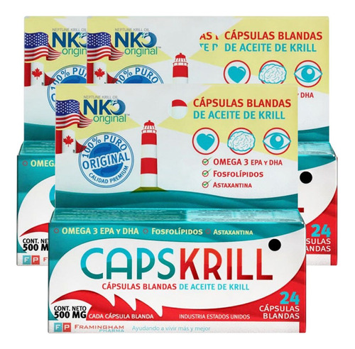 Combo 3 Capskrill X 24 Caps Aceite De Krill Omega 3 Original