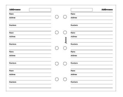 Filofax Mini Nombre - Dirección - Hojas De Teléfono Carpeta 