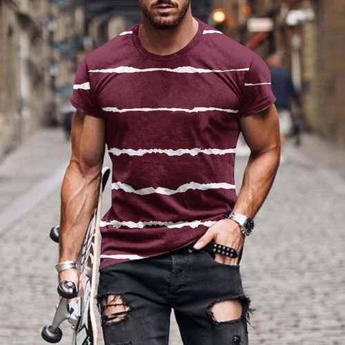 Camiseta Casual Con Cuello Redondo Y Estampado De Rayas Para