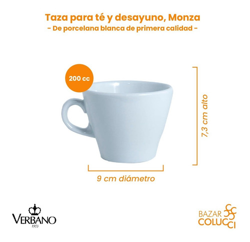 X6 Taza Desayuno/té Línea Monza, Verbano - Bazar Colucci