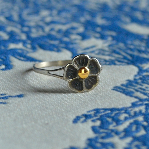 Anillo Flor En Plata 925 Y Aplique De Oro 18k