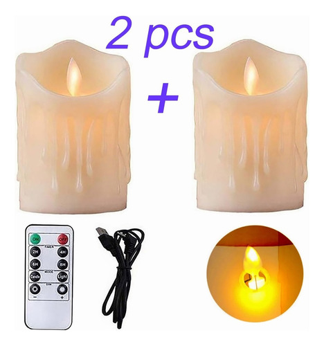 Vela Led De Baile Intermitente Recargable 2pcs+control Remot