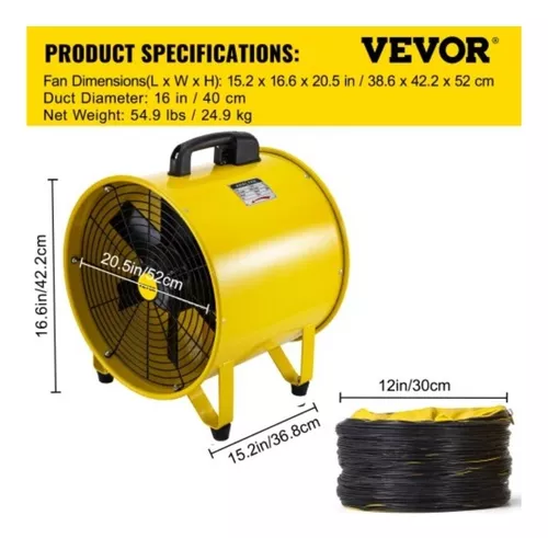 Extractor Aire Ventilador + 5m Manguera Ducto 1100 Watts