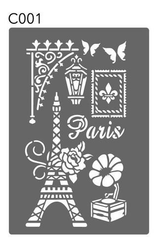 Stencil Plantilla  Manualidades Paris Sellos Vintage 20x30