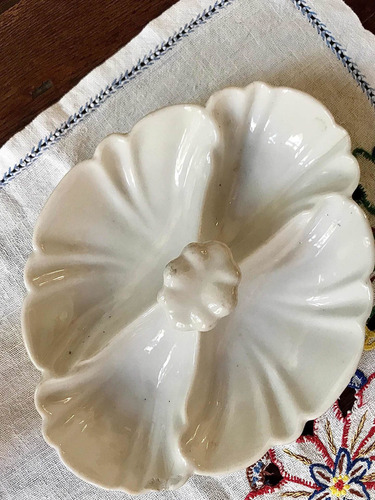 Antiguo Copetinero De Porcelana Con Cuatro Divisiones