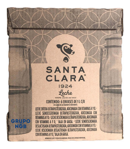 Caja Leche Santa Clara Entera 6 Piezas De 1 Litro C/u