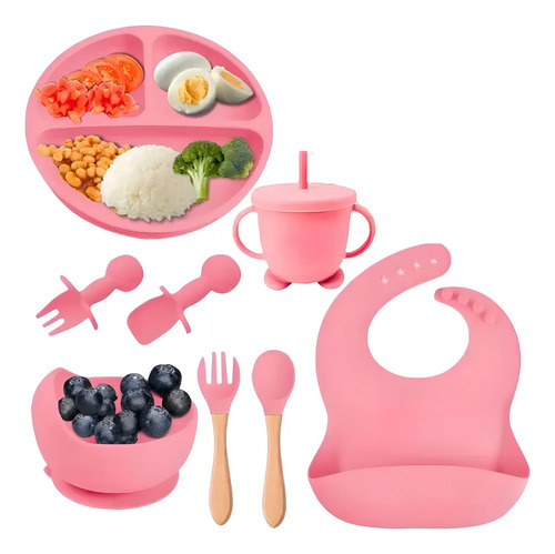 Kit 8 Peças Introdução Alimentar Infantil Cor Rosa-chiclete