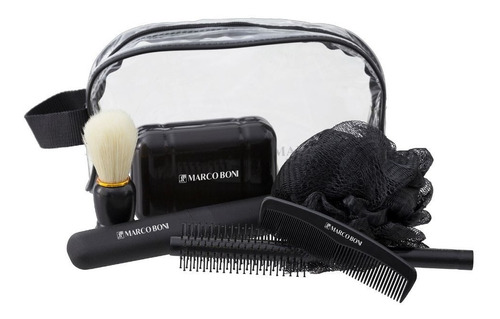 Kit Masculino Com Necessaire + Pincel De Barba + Pente + Escova De Cabelos + Porta Escova Dentes + Saboneteira + Esponja