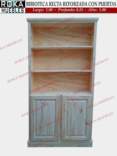 Imagen 2 de 4 de Biblioteca Recta Reforzada Con Puertas 100x25x180 Pino