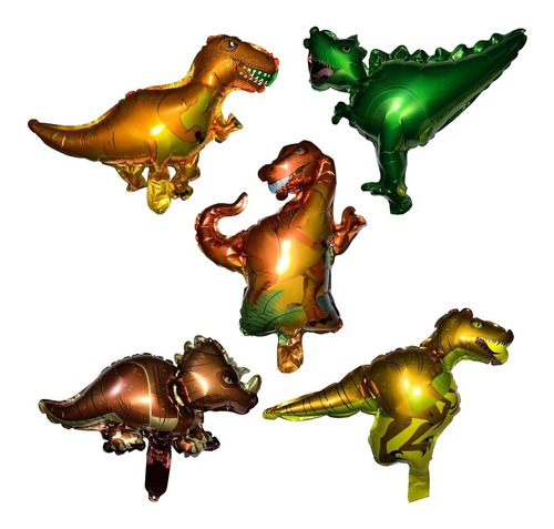 3 Globo Dinosaurio Metálico T-rex  Y 1 Número Globo