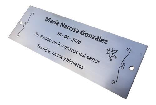 Placa Nicho Cementerio 7x20cm Acero Inoxidable Recordatoria 