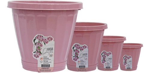 Kit 4 Vaso Rosa 13cm 17cm 22cm 35cm Cachepot Redondo Planta