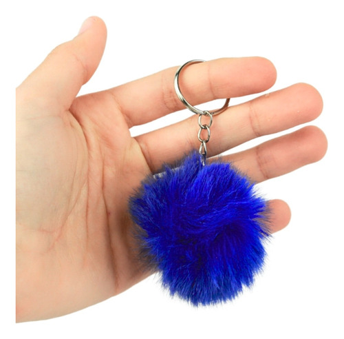 Chaveiro Pompom Pelúcia Kit C/12 - Azul Royal - Nybc