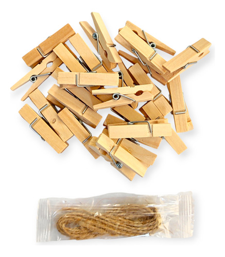 Mini Pinza Ganchos De Madera Marron 25unid
