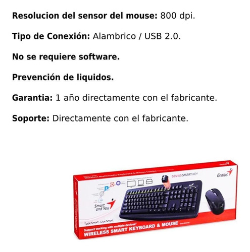 Imagen 4 de 6 de Combo Teclado Y Mouse Genius Km-200 Alambrico