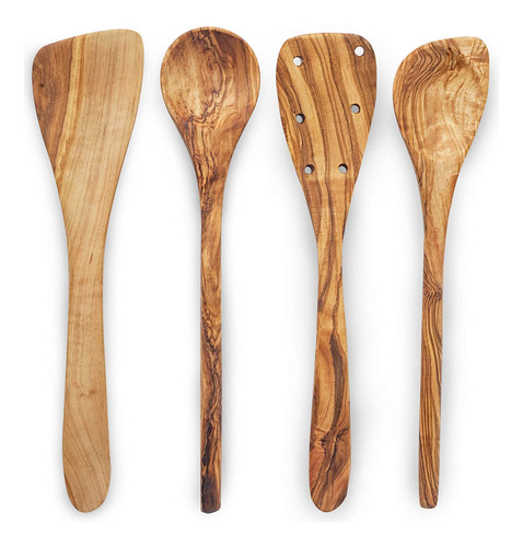 Forest Decor Juego Utensilio Madera Olivo Para Cocinar 4 Que