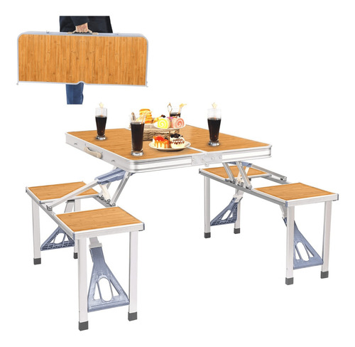 Mesa De Picnic Plegable Portátil Con Asientos Sillas