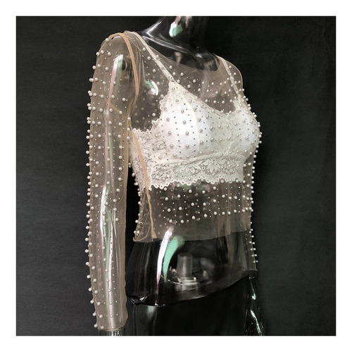 Camisa De Encaje Supertransparente Para Mujer Con Calzoncill