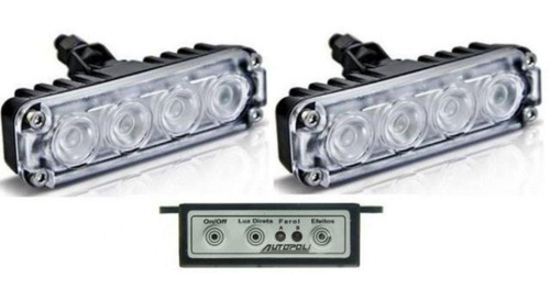 Kit Farol Auxiliar Slim Strobo 4 Leds 3 Em 1 12v Branco