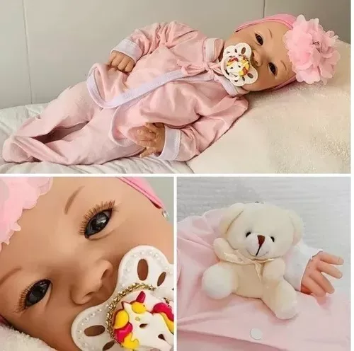 Poa Rosa Boneca Bebe Reborn Silicone Menina 22 - Escorrega o Preço