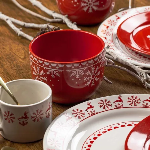 Vajilla De Cer mica Santa Anita 16 Piezas Navidad Red Sleigh Color Blanco y rojo 2 899