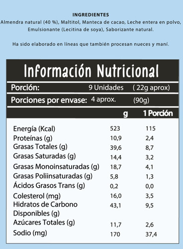 Almendra Natural Bañada En Chocolate Blanco (sin Azúcar) 90g