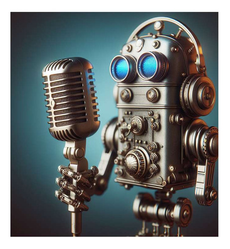 Vinilo 20x20cm Microfono Vintage Robot Radio Musica M3