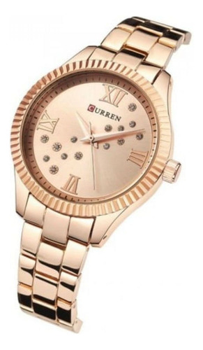 Reloj de pulsera Curren 9009RG de cuerpo color oro rosa, para mujer, con correa de acero inoxidable color oro rosa
