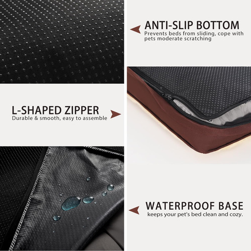 Cama Impermeable Felpa Lavable Para Perros Grandes Y Mediano Marrón Diseño