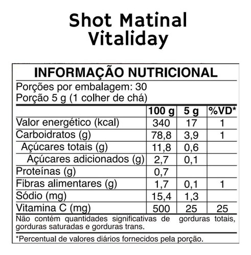 Shot Matinal Orgânic Cúrcum Cranbery Própolis Vitaliday 150g