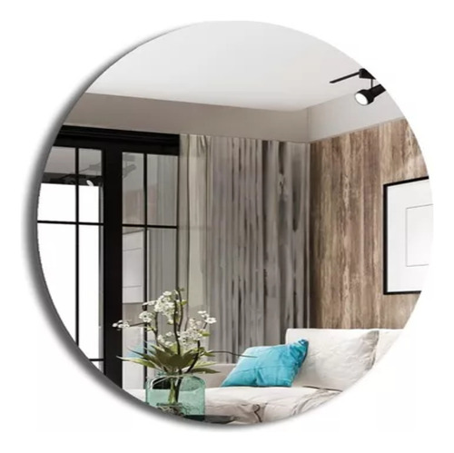 Espelho Redondo 70cm Moderno Lapidado Decorativo Com Fita Sem Moldura
