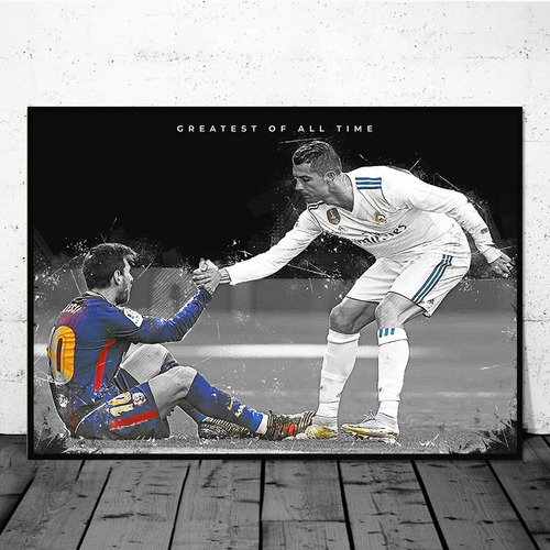 Póster Sobre Lienzo De Fútbol De Lionel Messi Y Cristiano Ro