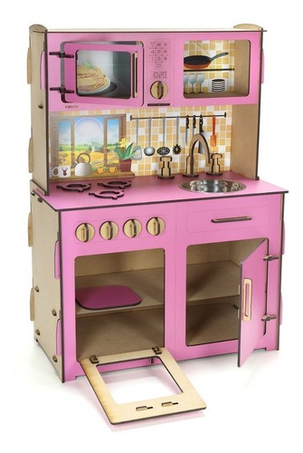 Cocina De Madera Para Chicos Cocinita De Juguete Infantil Color Rosa