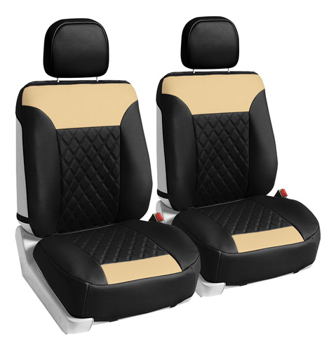 Fh Group Car Seat Covers Beige Black Front Set Faux Leather