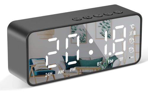 Reloj Despertador Digital Con Pantalla De Espejo Led Altavoz