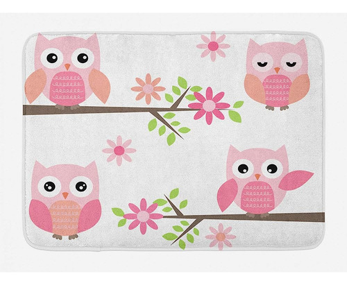 Ambesonne Owl Bath Mat, Baby Owls Waving In The Floral Tree 
