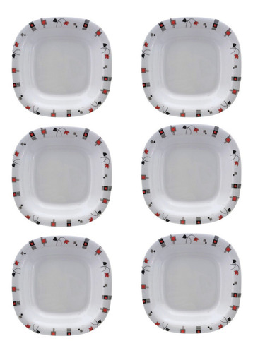 Plato Sopero Cuadrado Tipo Plástico De Melamina 20 Cm 6 Pz Color Blanco Chrysan