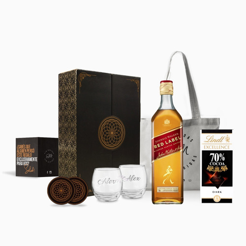 Box Whisky Red Label Vasos Transparentes Chocolates Kit Set