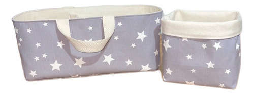 Contenedor Pañalero Con Manijas+cesto Tela. Ideal Regalo Rn Gris Estrellas