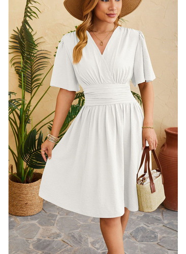 Vestido De Cintura Con Cuello En V Para Mujer De Moda