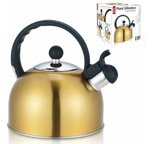 Imagen 8 de 10 de Pava Silbadora Acero Inoxidable 2,5 Litros Mate Mango Negro
