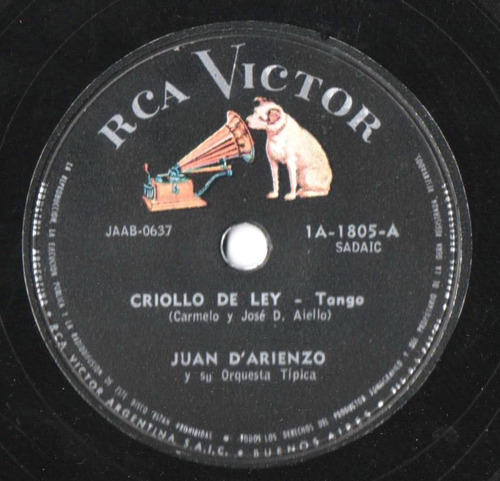 Disco Orig. Pasta 78 Rpm Juan D' Arienzo Adiós Chantecler