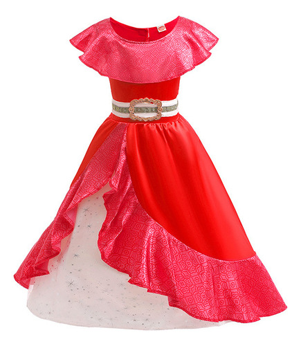 Vestido De Princesa Elena Para Niñas Con Volantes Rojos 0