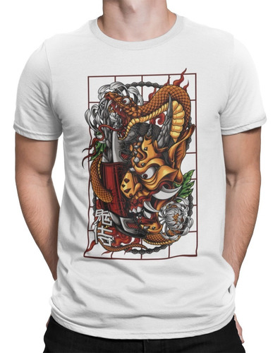 Playera Mascara Oni Japonesa Con Serpiente Dama Y Caballero